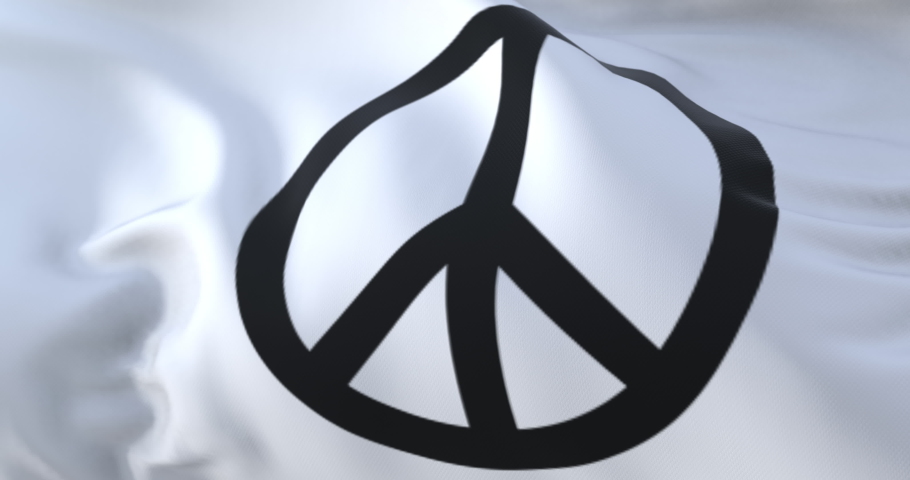 Pacifist symbol waving in white flag at wind, slow. Loop Royalty-Free Stock Footage #1085025406