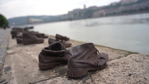 Shoes on the Danube bank - Monument as a memorial of the victims of the Holocaust in Budapest, Hungary - nov, 2021