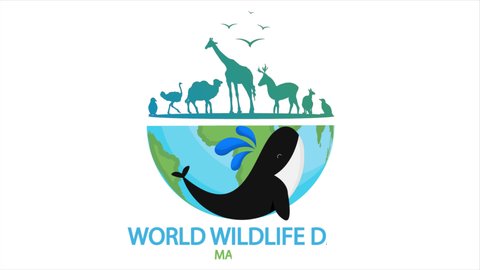 World Wildlife Day planet with animals, art video illustration.
