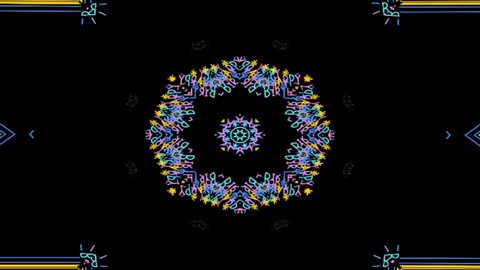 Colorful animated kaleidoscope geometric text pattern motion background. beautiful unique kaleidoscope abstract geometric pattern. 4k resolution