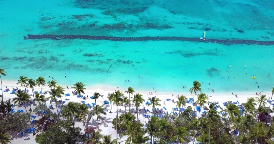 aerial view of a beautiful tropical caribbean beach in La Romana, Dominican Republic