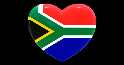 Flag of South Africa on turning Heart 3D Loop Animation with Alpha Channel 4K UHD 60FPS