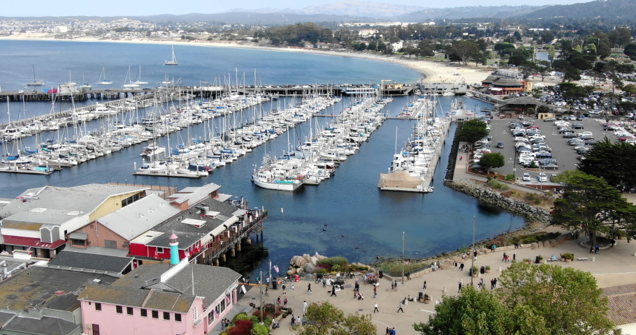 An aerial shot of lines of boats in Fisherman