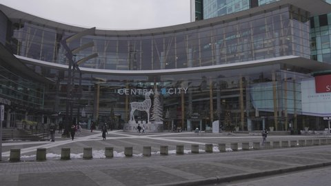 Surrey Central, Greater Vancouver, British Columbia, Canada - December 15, 2021: Exterior View of Central City Building during cloudy day.