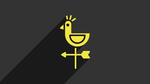 Yellow Rooster weather vane icon isolated on grey background. Weathercock sign. Windvane rooster. 4K Video motion graphic animation.