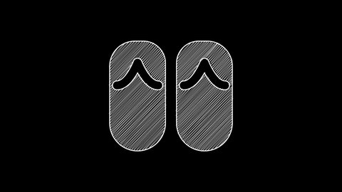 White line Flip flops icon isolated on black background. Beach slippers sign. 4K Video motion graphic animation .
