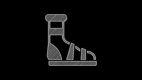 White line Slippers with socks icon isolated on black background. Beach slippers sign. Flip flops. 4K Video motion graphic animation .