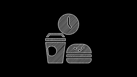 White line Fast food time icon isolated on black background. 4K Video motion graphic animation .