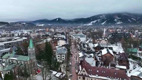Aerial view of the city of Zakopane in Poland 