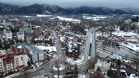 Aerial view of the city of Zakopane in Poland 