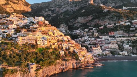 Positano, tourist destination on the Amalfi Coast, Italy.
Aerial view of the famous tourist resort of the Amalfi coast.