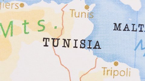 Tunisia in the Realistic World Map that becomes clear from a blurry state.