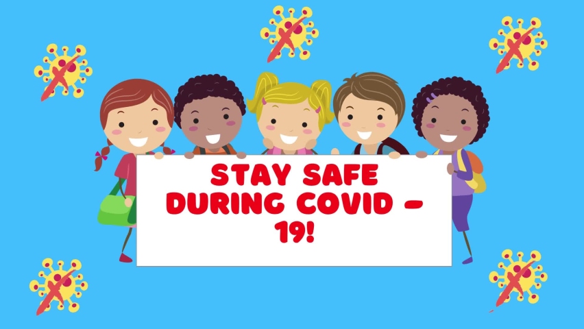 Kids holding a placard with message 'stay home stay safe' during lockdown amid coronavirus or COVID19 epidemic or pandemic. Stay safe during Covid - 19! Royalty-Free Stock Footage #1085079764