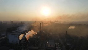 Steel Plant Industry Demis Pipe Pollution Emissions Flyover Drone 4K Video