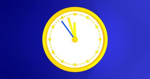 Wall Clock animation with ticking minute hand, shows the last 10 minutes until 12 o'clock. Animated Clock with blue background for keying, white clock face, last 10minutes to midnight. Event counter. 