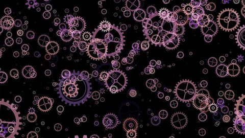 Colorful cogs and gears flying through space