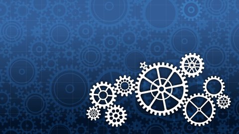 White cogs and gears in front of blue  gear background