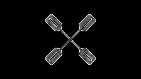 White line Paddle icon isolated on black background. Paddle boat oars. 4K Video motion graphic animation .