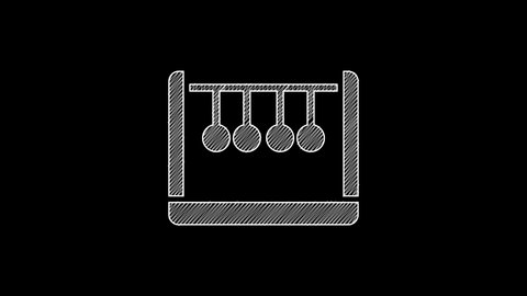 White line Pendulum icon isolated on black background. Newtons cradle. 4K Video motion graphic animation .