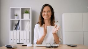 Woman Clapping In Online Video Conference Business Call