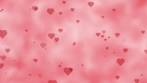 Abstract red hearts on dark red background.