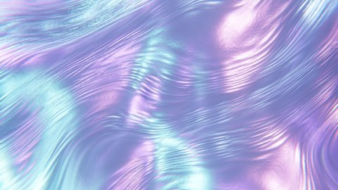 Animated 3D waving holographic cloth texture. Liquid metallic foil moving background. Smooth silk cloth fabric neon colors surface with ripples and folds. Futuristic iridescent moving waves