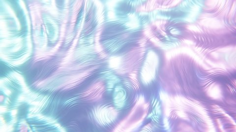 3D waving holographic cloth texture. Liquid metallic foil moving seamless loop background. Smooth silk cloth fabric neon colors surface with ripples and folds. Futuristic iridescent moving waves