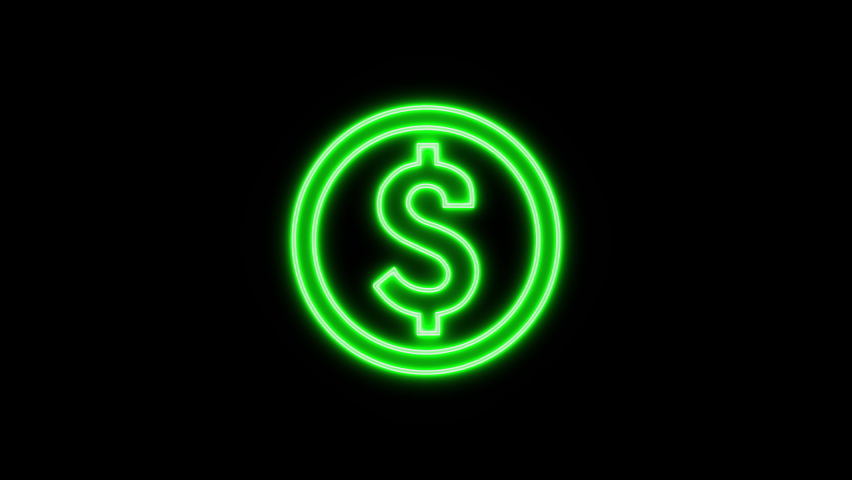 Animated Dollar Icon. Green Neon Light Dollar Sign. USA Currency Digital Animation Isolated on Black Backdrop. Green Neon Dollar Cents Sign and USD Coin. USA Payment system. Dollar sign abstract., a Business & Finance Video by AbraSa