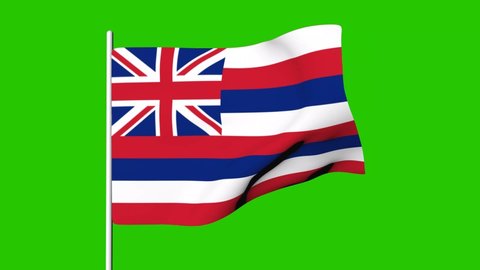 Animation of the flag of the state of Hawaii on a green screen. 3D animation
