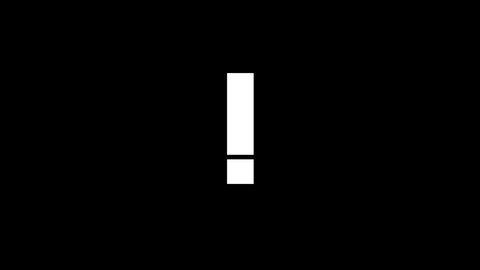 Glitch EXCLAMATION MARK icon on black background. creative 4k footage for your video project.