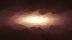 Camera flying Endlessly into a stylized Stone cave toward light with red atmosphere. 4K 3d animation looping background