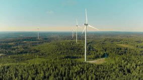 Aerial drone view of Finland forest landscape and wind turbines generating clean renewable energy. Wind farm and green electricity production in Europe and nordic countries. - Powered by Shutterstock - Get 15% off with code: PIKWIZARD15