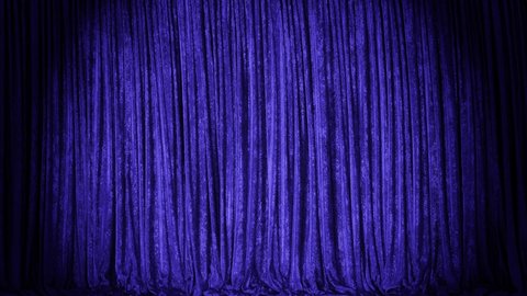 Realistic 3D animation of the luxurious and fancy textured blue velvet theater single stage curtain rendered in UHD with alpha matte
