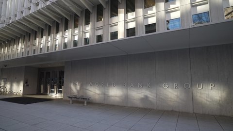 Washington DC, USA - 12 26 2021: World Bank Group sign on building exterior.