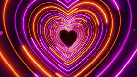 Abstract Romantic Sweet Purple Orange Heart Shape Lines Neon Light Rotating Tunnel With Glitter Heart Particles Background Seamless Loop Animation - Powered by Shutterstock - Get 15% off with code: PIKWIZARD15