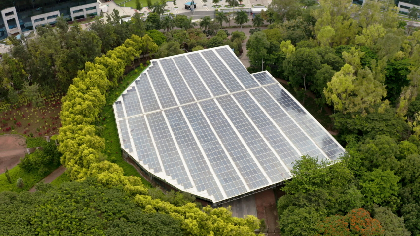 Unique Solar Power System Installed In Pune, India. Eco And Sustainability Concept. aerial orbit | Shutterstock HD Video #1085157149