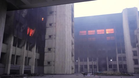 January 08, 2022 Kazakhstan, Almaty. After the terrorist attack in Almaty city. The building of the administration of the city after the fire