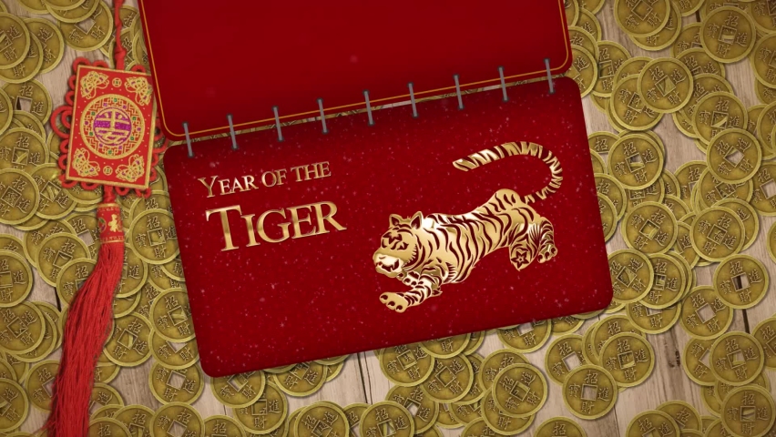 Chinese New Year, year of the Tiger 2022, also known as the Spring Festival with the Chinese tiger astrological hanging Royalty-Free Stock Footage #1085164505