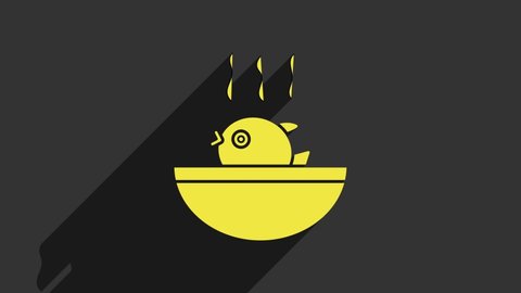 Yellow Puffer fish soup icon isolated on grey background. Fugu fish japanese puffer fish. 4K Video motion graphic animation.