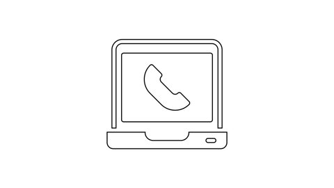 Black line Telephone 24 hours support icon isolated on white background. All-day customer support call-center. Full time call services. 4K Video motion graphic animation.