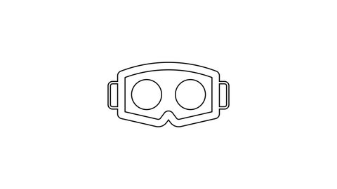 Black line Virtual reality glasses icon isolated on white background. Stereoscopic 3d vr mask. Optical head mounted display. 4K Video motion graphic animation.