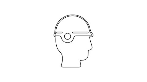 Black line Baseball helmet icon isolated on white background. 4K Video motion graphic animation.