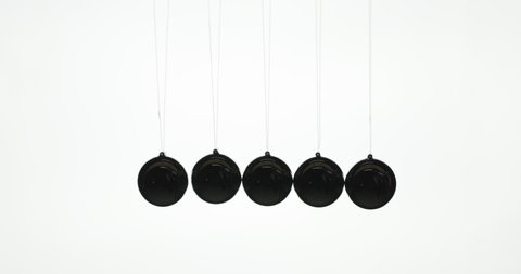 Newton's pendulum on a white background. Demonstrating the effect of energy transmission and conservation