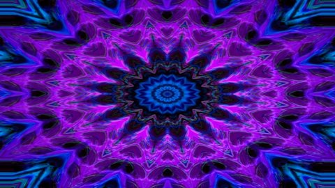 Unique colorful kaleidoscope fractal blue purple marble geometric pattern movement background. Beautiful unique fractal abstract kaleidoscope pattern motion animation. 4k