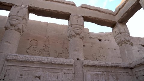 The ruins of the beautiful ancient temple of Dendera or Hathor Temple. Egypt, Dendera, an ancient Egyptian temple near the city of Ken