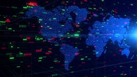 Digital data financial investment with world map and stock indexes, Financial business diagram with stock market price changes, Business and finance background 4K animation Seamless Loop - Powered by Shutterstock - Get 15% off with code: PIKWIZARD15