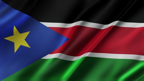 South Sudan waving flag fabric texture of the flag and 3d animation background.