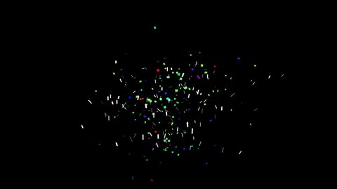 Loopable confetti canon animation in black background 4K resolution Alpha channel. Falling colorful confetti background party celebration animation.
