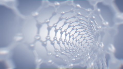 Going through wormhole like graphene nanotube. Graphene based nanotechnology animation concept.