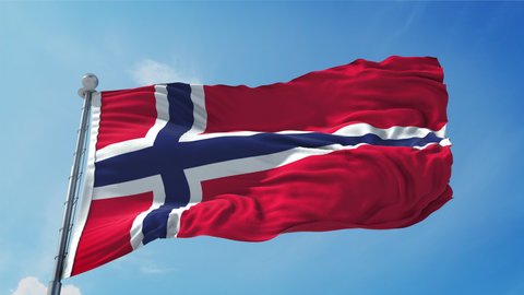 Norway Flag Loop. Realistic 4K. 30 fps flag of the Norway. Norway flag waving in the wind. Seamless loop with highly detailed fabric texture.